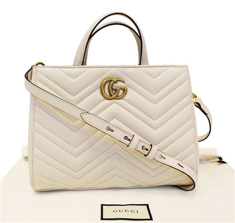 GG Marmont small tote bag in white leather 